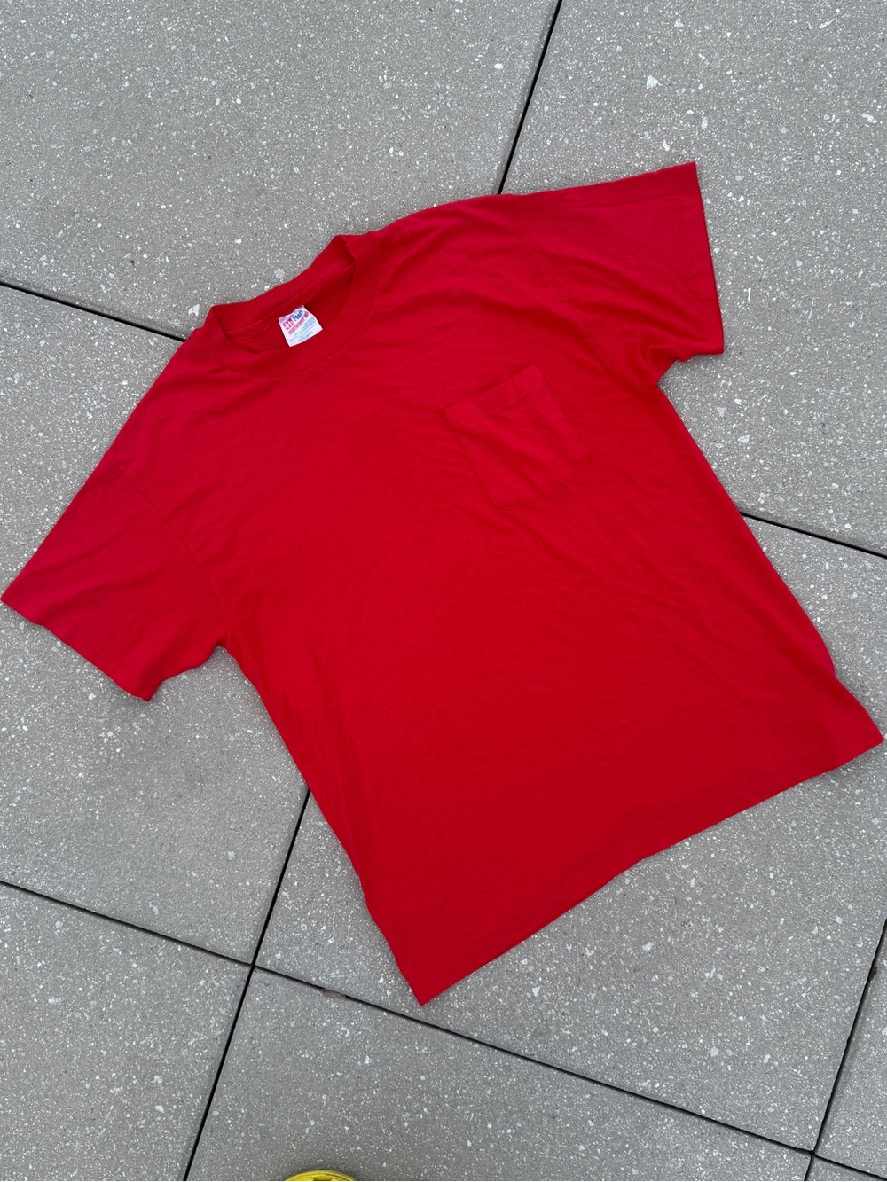 Vintage 90s Hanes Heavyweight 5050 blank red pocket tee